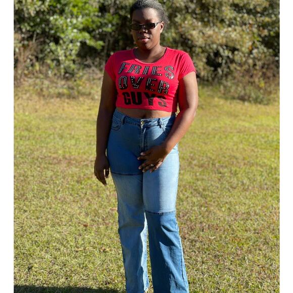 fries over guys crop top in red and black large - Picture 1 of 1